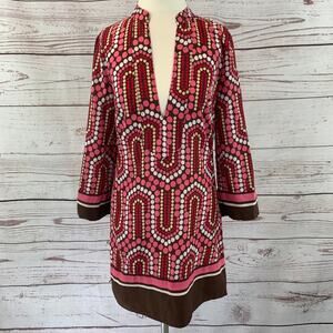 New York & Company dots brown pink tunic